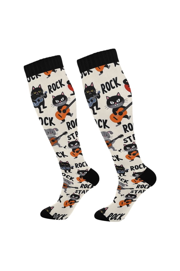 Guitar Cute Cat Socks Women Men Knee High Sock