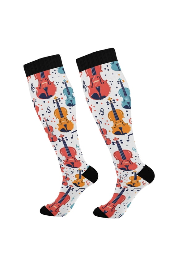 Guitar Music Notes Socks Women Men Knee High Sock
