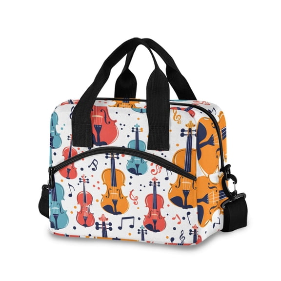 joogoo Guitar Music Notes Insulated Lunch Bags Reusable Cooler Box with Shoulder Strap