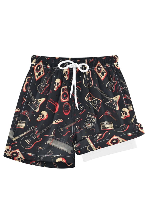 Guitar Skull Player Boys Swim Trunks Beach Swimsuit Shorts Boxer 7Y