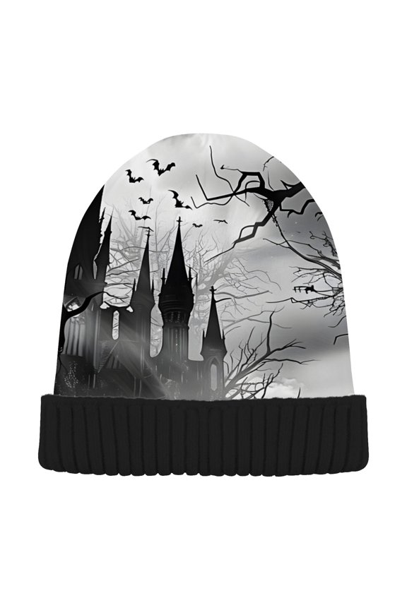 Halloween Castle Silhouette Beanie Hats Cuffed Winter Warm Knit Thick Beanies