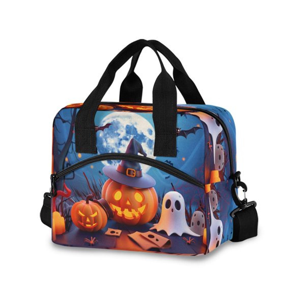 joogoo Halloween Pumpkins Bats Insulated Lunch Bags Reusable Cooler Box with Shoulder Strap