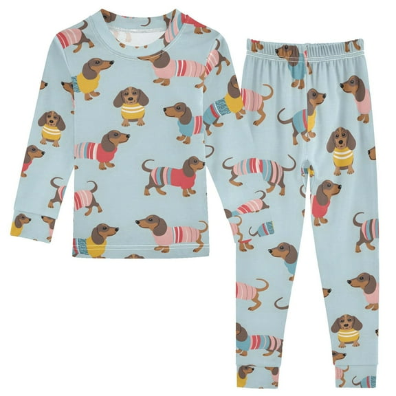 joogoo Happy Dachshund Dogs Pajamas Set Long Sleeve Soft Cotton Sleepwear 2 Piece 18M