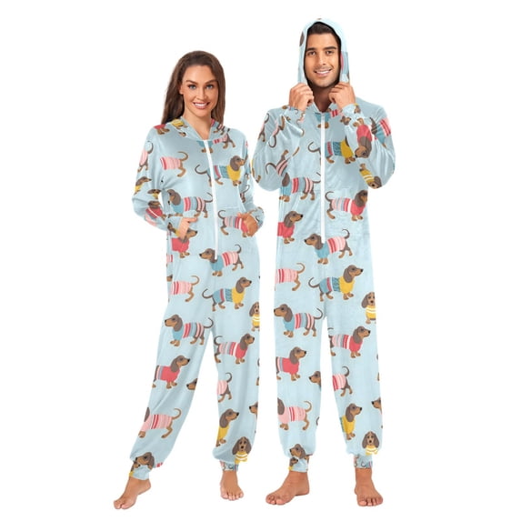 joogoo Happy Dachshund Dogs Unisex Adults Onesies Pajamas Jumpsuits L
