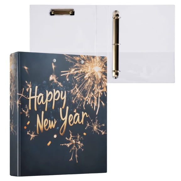 joogoo Happy New Year Paint Hardcover 3 Ring Binder 1.5" Round Rings Interior Pockets Binders Organizer 1 Pack
