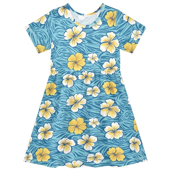 joogoo Hawaiian Flowers Summer Girls' Short Sleeve Dress Kids Dresses 5-6T