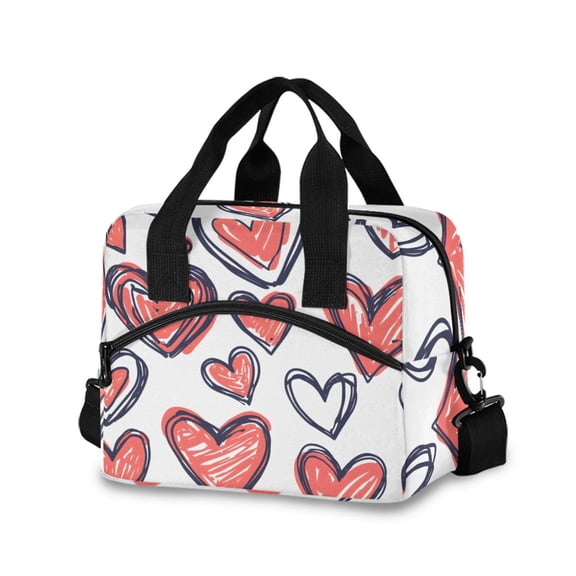 joogoo Heart Paint Insulated Lunch Bags Reusable Cooler Box with Shoulder Strap