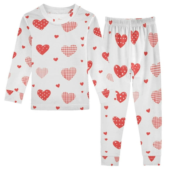 joogoo Heart Pattern 2 Piece Long Sleeve Tee and Pants Cotton Pajama Set 8Y