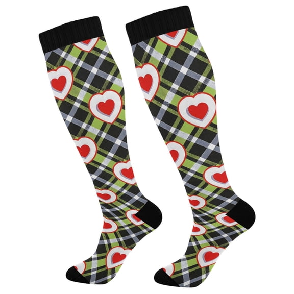 joogoo Heart in Checkered Compression Socks Women Men Knee High Sock
