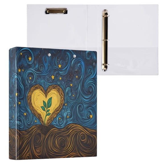 joogoo Heart with Boho Pattern Hardcover 3 Ring Binder 1.5" Round Rings Interior Pockets Binders Organizer 1 Pack