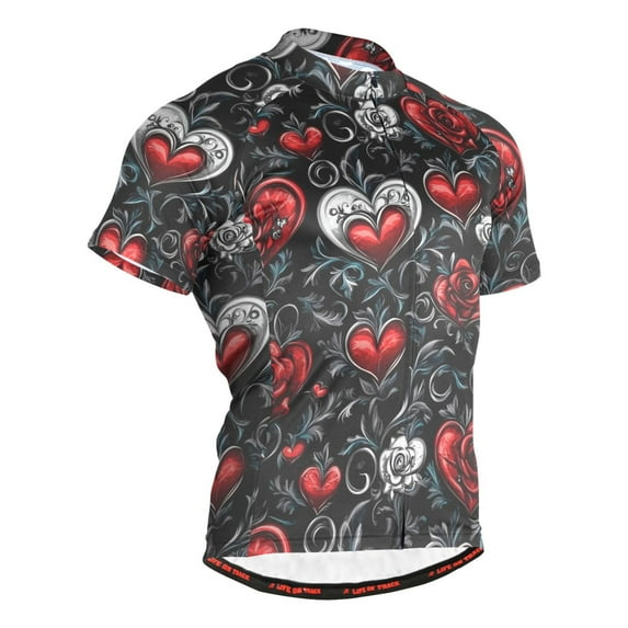 joogoo Hearts Roses Flower Men's Cycling Jerseys Mountain Bike Short Sleeve Tops 3XL