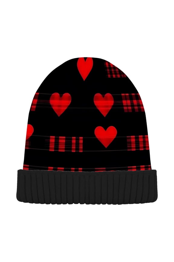 Hearts Valentine's Day Beanie Hats Men Women Cuffed Skull Cap Winter Warm Knit Thick Beanies