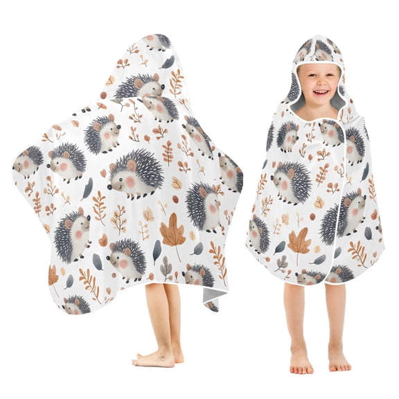 joogoo Hedgehog Autumn Leave Kids Hooded Beach Towel Baby Bath Towel 23.5"x50"