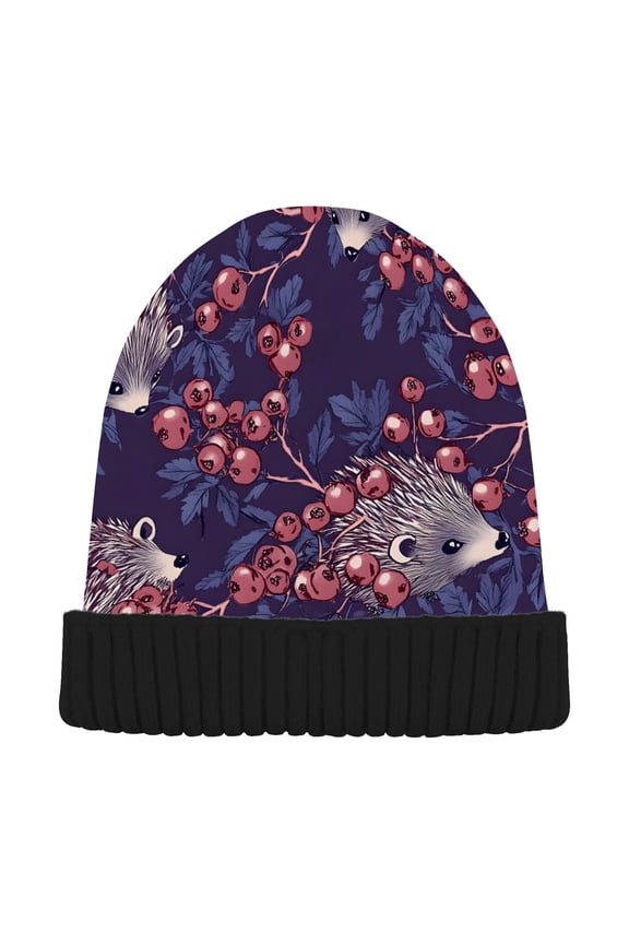 Hedgehog Cherry Beanie Hats Cuffed Winter Warm Knit Thick Beanies