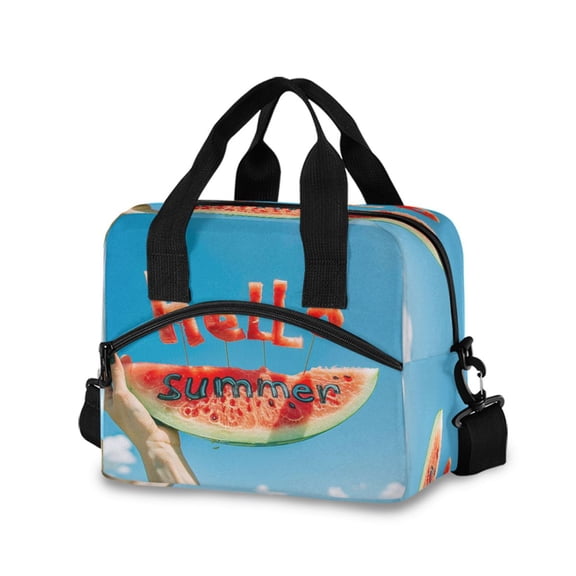 joogoo Hello Summer Watermelon Insulated Lunch Bags Reusable Cooler Box with Shoulder Strap