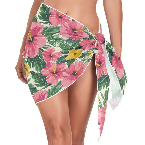 joogoo Hibiscus Flower Leaf Women's Beach Sarong Bathing Suit Wrap Swimwear Cover Ups M