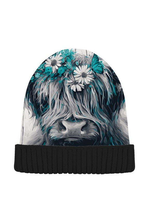 Highland Cattle Butterflies Beanie Hats Cuffed Winter Warm Knit Thick Beanies