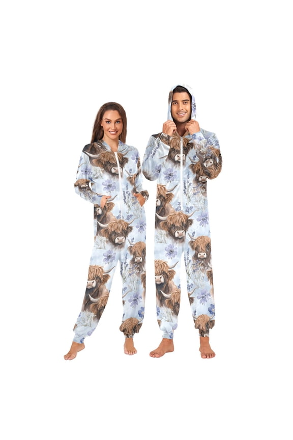 Highland Cattle Flower-w6 Unisex Adults Onesies Pajamas Jumpsuits M