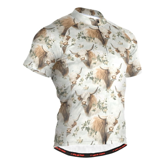 joogoo Highland Cattle Pattern Men's Cycling Jerseys Mountain Bike Short Sleeve Tops L