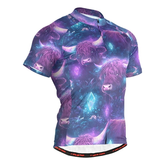 joogoo Highland Cattle Texture Pattern Men's Cycling Jerseys Mountain Bike Short Sleeve Tops L