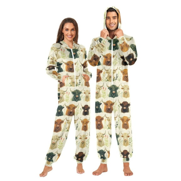 joogoo Highland Cattles Unisex Adults Onesies Pajamas Jumpsuits XL