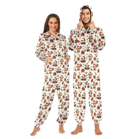 joogoo Highland Cow Christmas Unisex Adults Onesies Pajamas Jumpsuits L