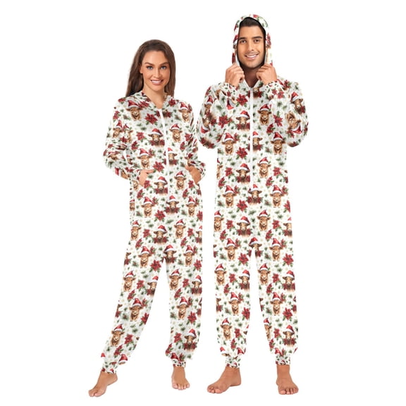 joogoo Highland Cow Christmas Unisex Adults Onesies Pajamas Jumpsuits M