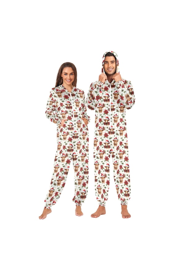 Highland Cow Christmas Unisex Adults Onesies Pajamas Jumpsuits M
