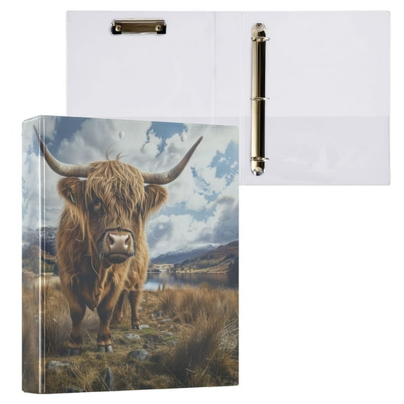 joogoo Highland Cow Hardcover 3 Ring Binder 1.5" Round Rings Interior Pockets Binders Organizer 1 Pack
