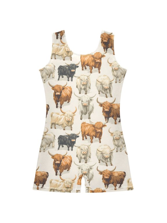 Highland Cows Pattern Girls Leotards Gymnastics Tumbling Outfit Biketard Unitard 2-3Years