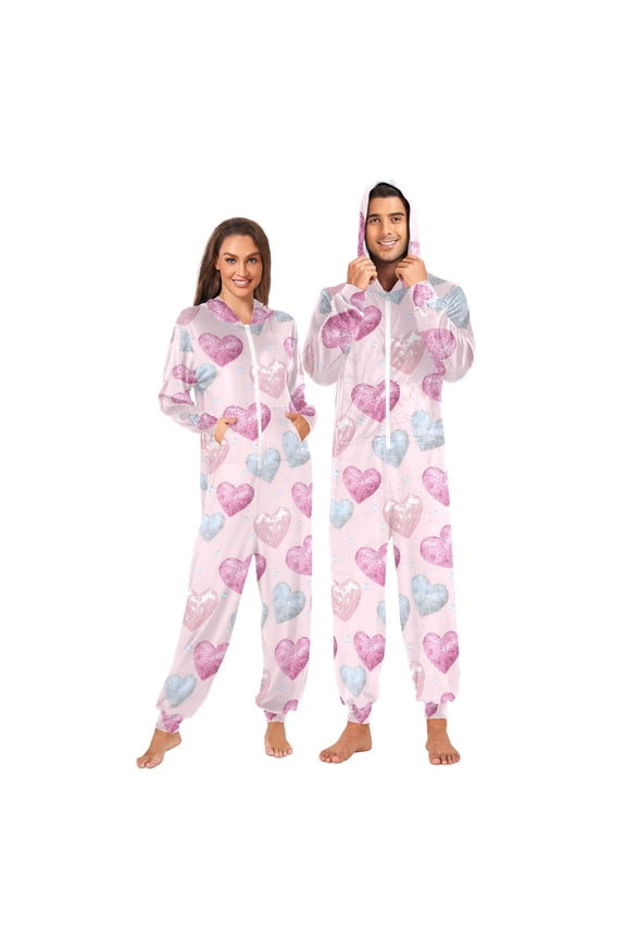 Holographic Glitter Hearts-a3 Unisex Adults Onesies Pajamas Jumpsuits L