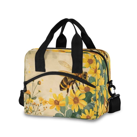 joogoo Honey Bee and Sunflower Insulated Lunch Bags Reusable Cooler Box with Shoulder Strap