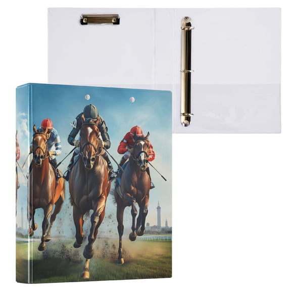 joogoo Horse Racing Hardcover 3 Ring Binder 1.5" Round Rings Interior Pockets Binders Organizer 1 Pack