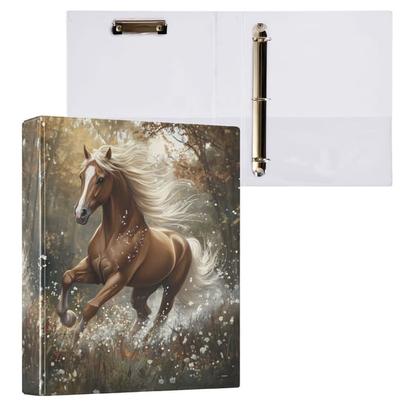 joogoo Horse Running Hardcover 3 Ring Binder 1.5" Round Rings Interior Pockets Binders Organizer 1 Pack