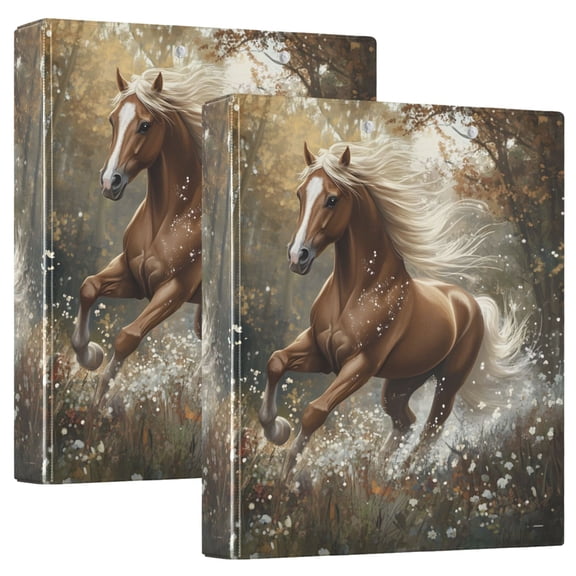 joogoo Horse Running Hardcover 3 Ring Binder 1.5" Round Rings Interior Pockets Binders Organizer 2 Pack