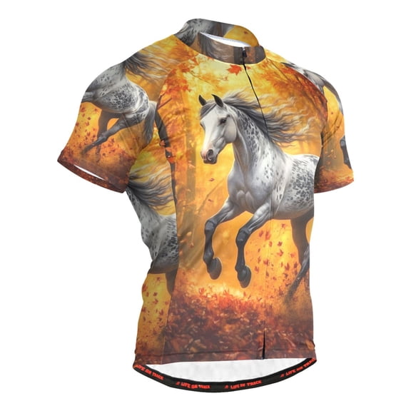 joogoo Horse and Maple Leaf Pattern Men's Cycling Jerseys Mountain Bike Short Sleeve Tops L