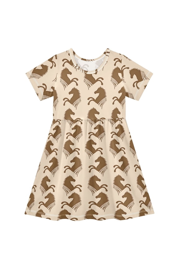 Horses Girls' Short Sleeve Dress Kids Dresses 5-6T