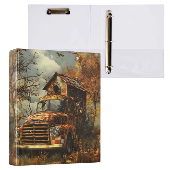joogoo House on Truck Hardcover 3 Ring Binder 1.5" Round Rings Interior Pockets Binders Organizer 1 Pack
