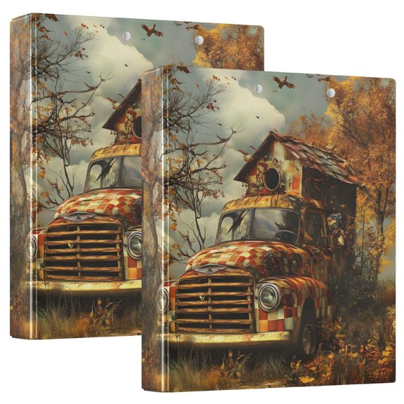 joogoo House on Truck Hardcover 3 Ring Binder 1.5" Round Rings Interior Pockets Binders Organizer 2 Pack