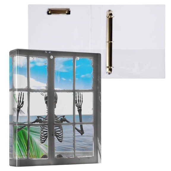 joogoo Human Skeleton Outside Window Hardcover 3 Ring Binder 1.5" Round Rings Interior Pockets Binders Organizer 1 Pack