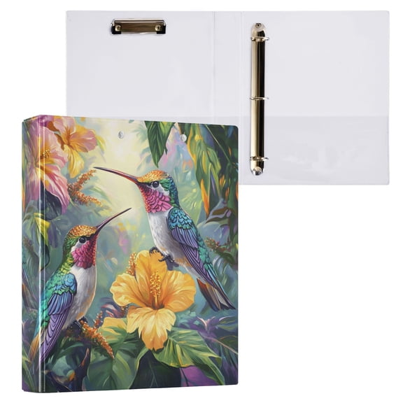 joogoo Hummingbirds Lily Flower Hardcover 3 Ring Binder 1.5" Round Rings Interior Pockets Binders Organizer 1 Pack