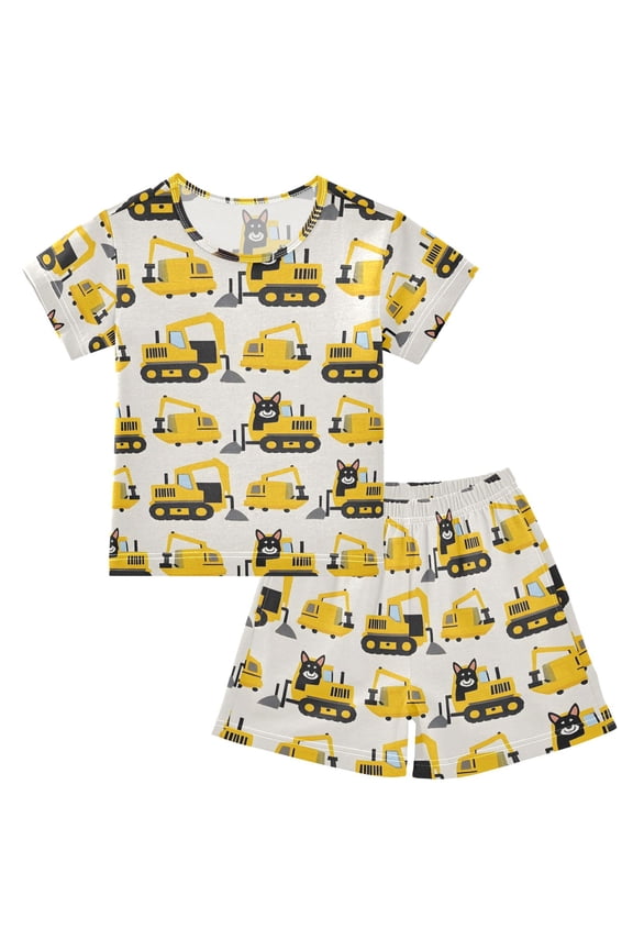 Husky Dog in Truck Pajama Sets Short Sleeve Cotton 2-Piece Sleepwear 8Y