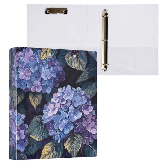 joogoo Hydrangeas Flowers Leaves Hardcover 3 Ring Binder 1.5" Round Rings Interior Pockets Binders Organizer 1 Pack