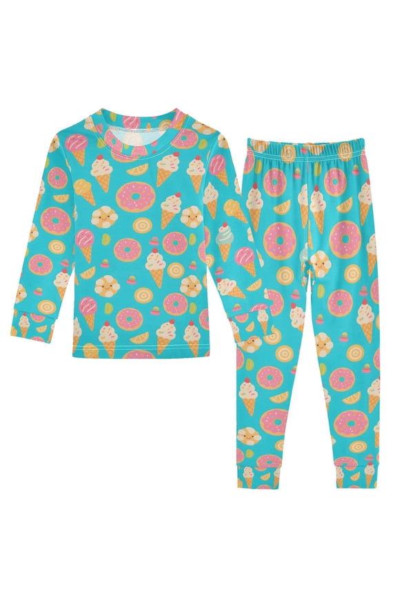 Ice Cream Donuts 2 Piece Long Sleeve Tee and Pants Cotton Pajama Set 5Y