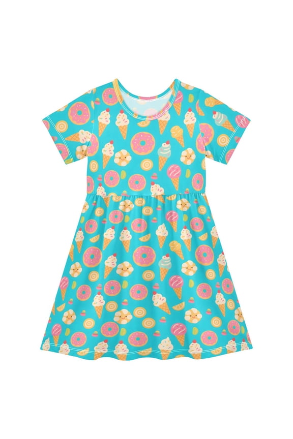 Ice Cream Donuts Girls' Short Sleeve Dress Kids Dresses 4T