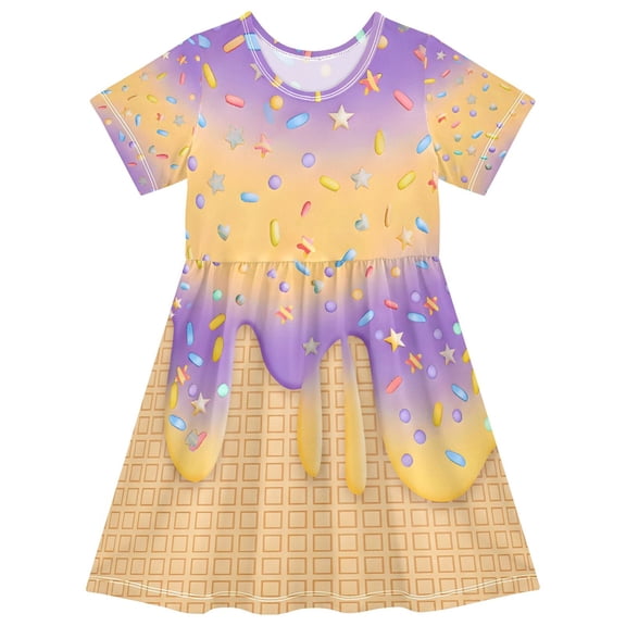 joogoo Ice Cream Purple Girls' Short Sleeve Dress Kids Dresses 5-6T