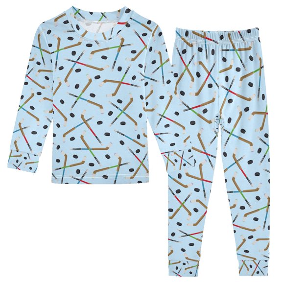 joogoo Ice Hockey Stick Pajamas Set Long Sleeve Soft Cotton Sleepwear 2 Piece 24M