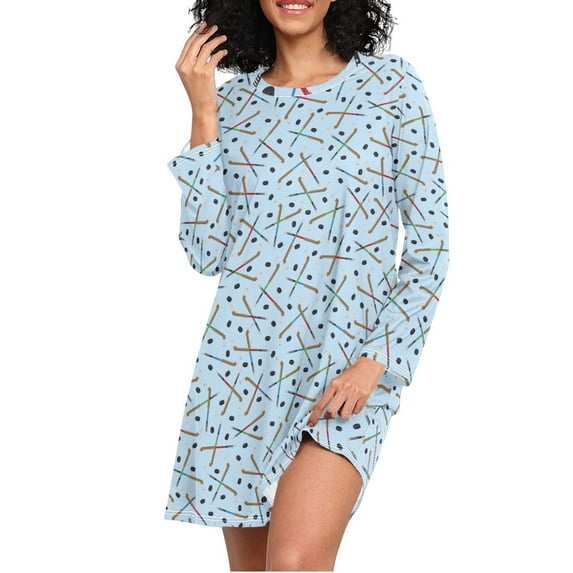 joogoo Ice Hockey Stick Women's Long Sleeve Nightgown Sleepwear S