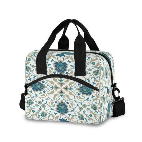 joogoo Indian Print Insulated Lunch Bags Reusable Cooler Box with Shoulder Strap