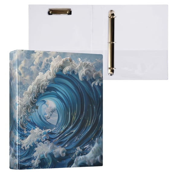 joogoo Japanese Wave Hardcover 3 Ring Binder 1.5" Round Rings Interior Pockets Binders Organizer 1 Pack